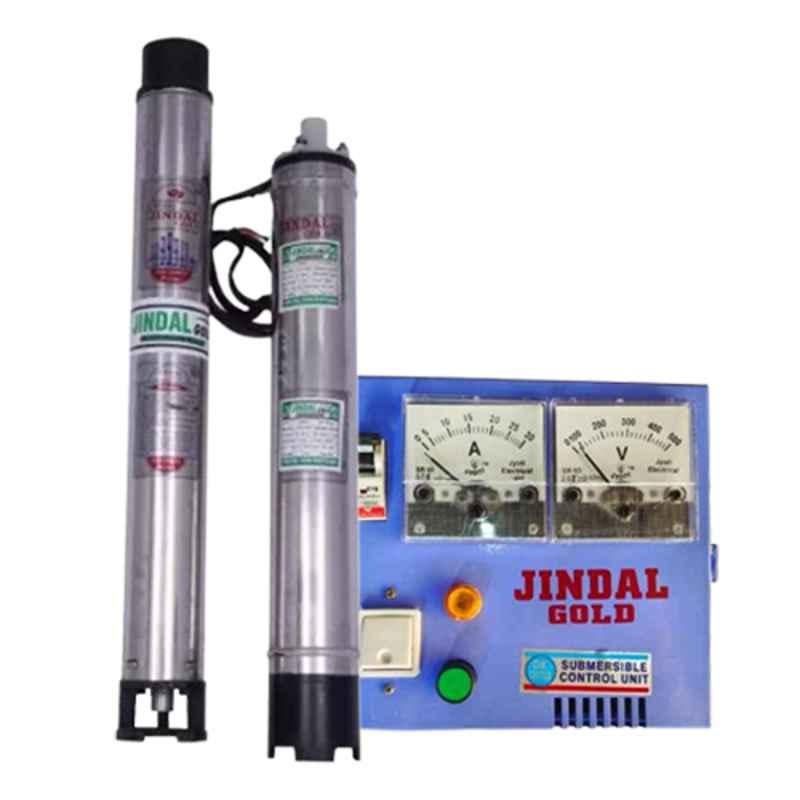 Jindal Gold 1.5 HP 4 inch Single Phase Water Filled Submersible Pump with Contactor Type Control Panel & 1 Year Warranty