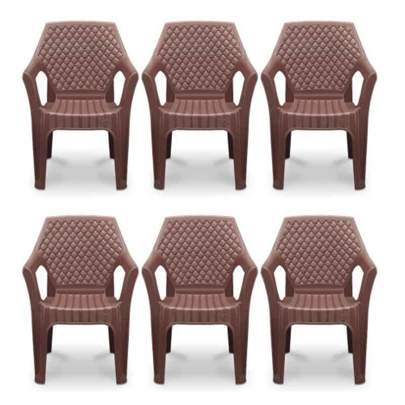 Maharaja Alpha 620x640x840mm Plastic Metallic Brown Armrest Chair for Home (Pack of 6)