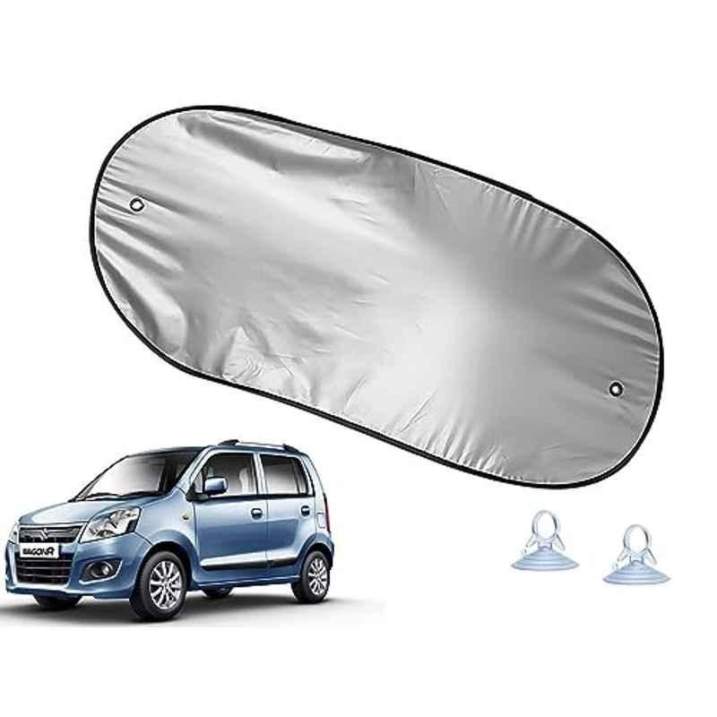 Auto Pearl Polyester Black & Silver Rear Window Sun Shade Curtain with Storage Pouch for Maruti Suzuki WagonR 2010-2013