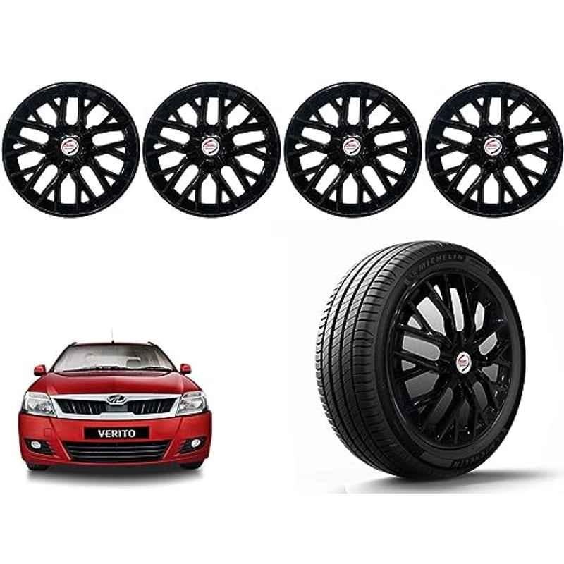Auto Pearl 4 Pcs 14 inch Polypropylene Black Press Type Car Wheel Cover Set with Retention Ring for Mahindra Verito, 14WC_Phoenix_Black_Verito