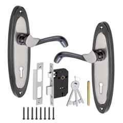 Onmax 7 inch 65mm Iron Black & Silver Mortise Door Handle Lock Set, HML6+S709MSB