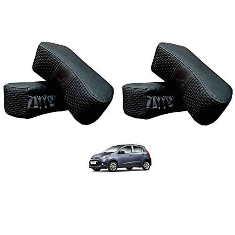 Kozdiko 4 Pcs CV Designer Black Leatherite Neck Rest Car Cushion Pillow Set for Hyundai Grand i10