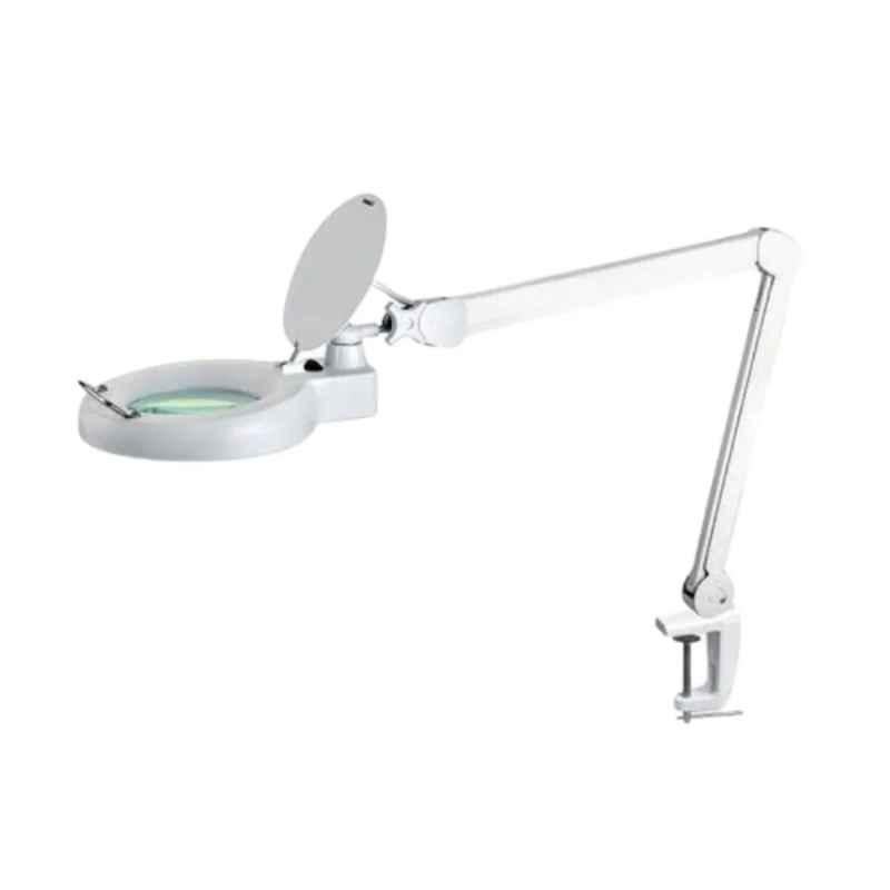 Delta Imports 5X 5 inch Metal White Tabletop LED Magnifier with Adjustable Arm & Clamp, 105C
