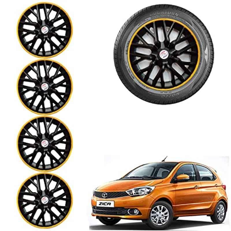 Auto Pearl 4 Pcs 14 inch ABS Black & Yellow Car Wheel Cover Set for TATA Zica