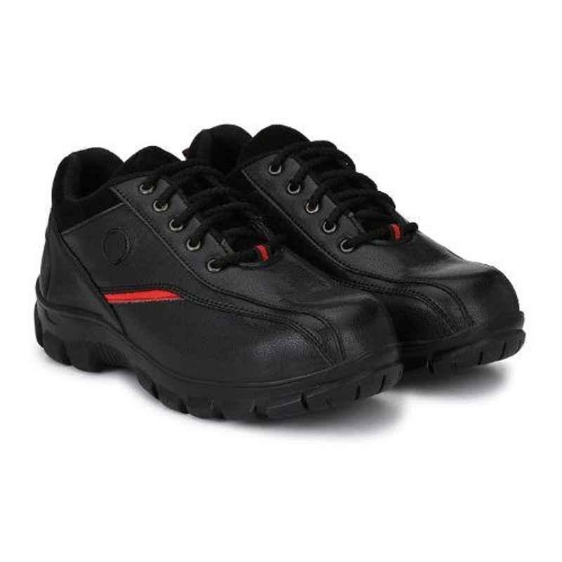 Wonker SR-6410 Synthetic Leather Steel Toe Black Safety Shoes, Size: 8