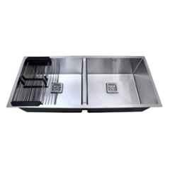 BLACKADO 37x18x10 inch Stainless Steel 304 Satin Finish Double Bowl Handmade Kitchen Sink