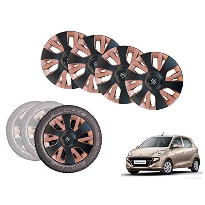 Auto Pearl 4 Pcs 14 inch Black & Copper ABS Press Type Hubcap Wheel Cover Set with Retention Ring for Hyundai Santro18SportsAsta