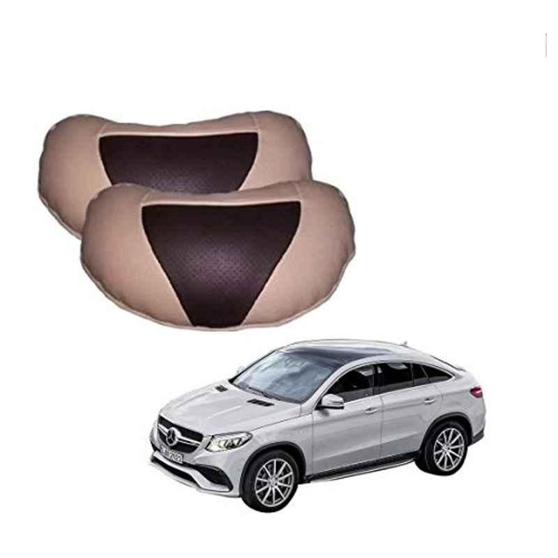 Kozdiko 2 Pcs Beige & Brown Car Neck Rest Cushion Pillow Set for Mercedes Benz B-Class