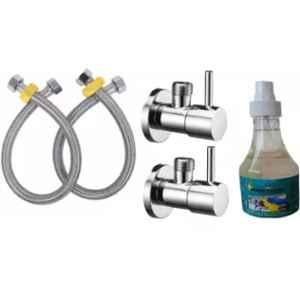 Fastgear 2 Pcs Turbo Stainless Steel Angle Wall Cock Set with 2 Pcs Connection Pipe & 1 Shiner