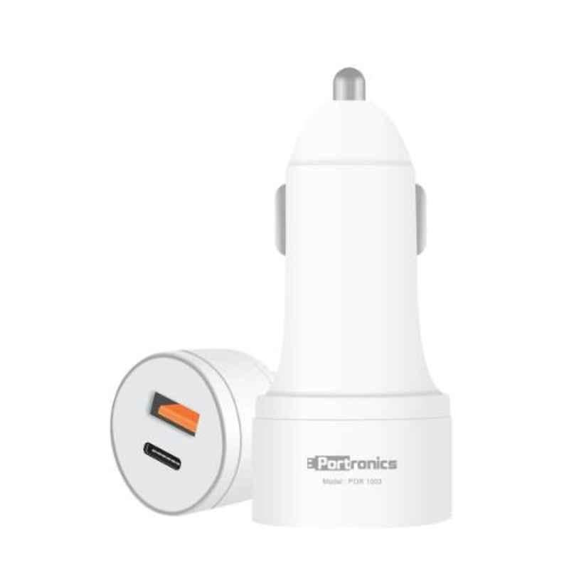 Portronics Car Power PD White Car Charger with QC & Type-C Output, POR-1003