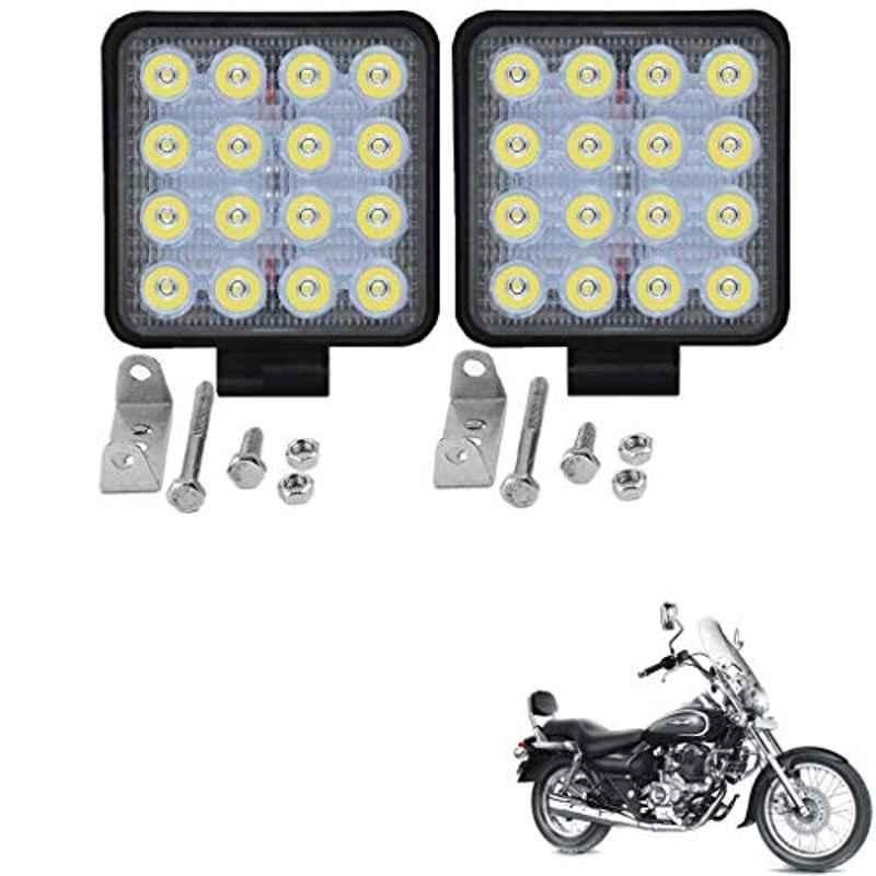 Kozdiko 2 Pcs 48W 16 LED Square Bright Beam White Fog Light Set for Bajaj Avenger 220 Cruise, koz_93043