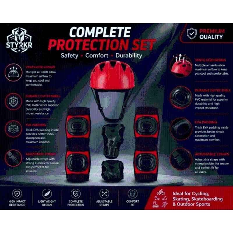 STYRKR Red New Skating Kit for Kids (5-12 Years) | Cycling Safety Kit | Knee, Elbow, Skating Kit