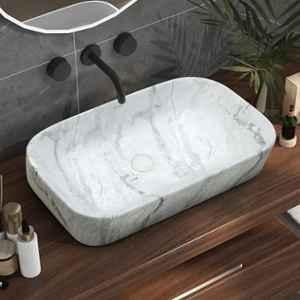 Plantex Tabletop Wash Basin/Bathroom Sink/Wash Basin Over Counter/Designer Ceramic Wash Basin for Bathroom (21.5x14x4.5 inch-Marble Finish)