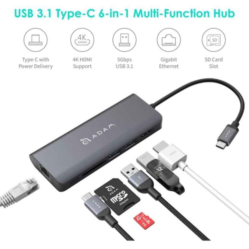 Adam Elements CASA A01s USB-C 4K 6-in-1 Grey Hub, AAPADHUBA01SGY