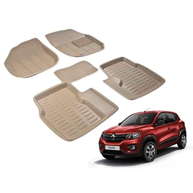 Kozdiko 5 Pcs 4D Beige Car Foot Mat Set for Renault Kwid, koz_43197