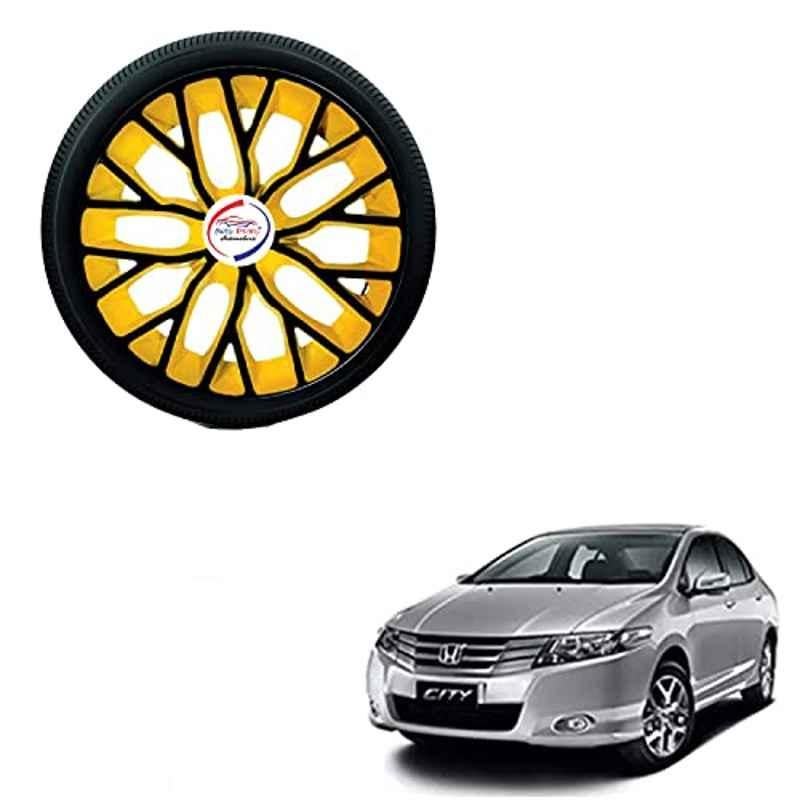 Auto Pearl 4 Pcs 15 inch ABS Black & Yellow Hubcap Wheel Cover Set with Retention Ring for Honda City Ivtec 2011