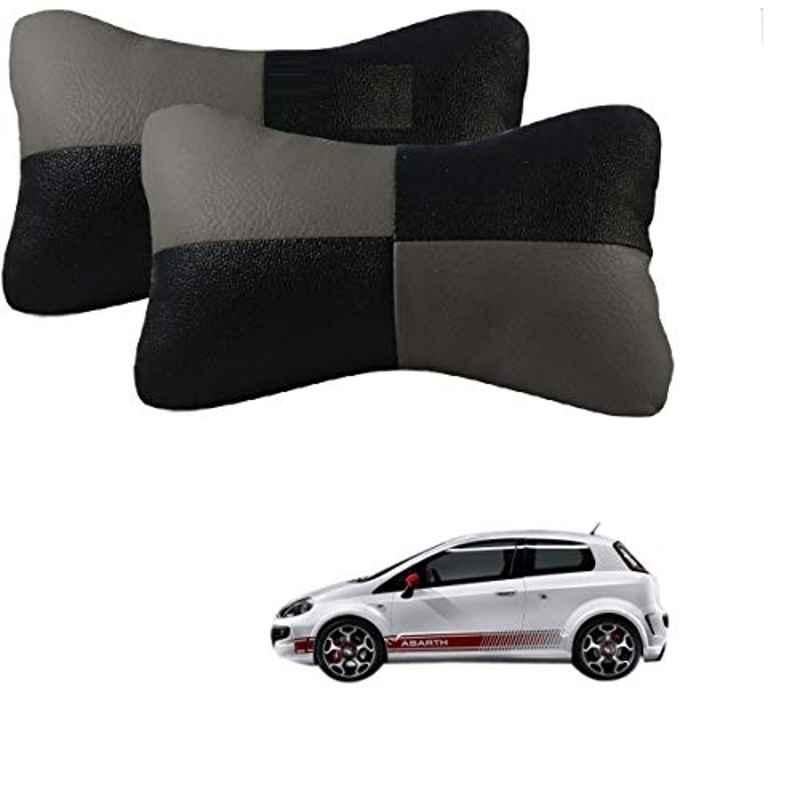 Kozdiko 2 Pcs Leather Grey & Black Neck Rest Car Cushion Pillow Set for Fiat Abarth