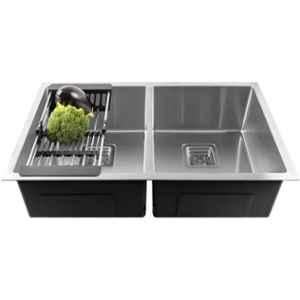Fossa 40x18x10 inch Stainless Steel SS304 Matt Finish Silver Double Bowl Kitchen Sink, FHS-25