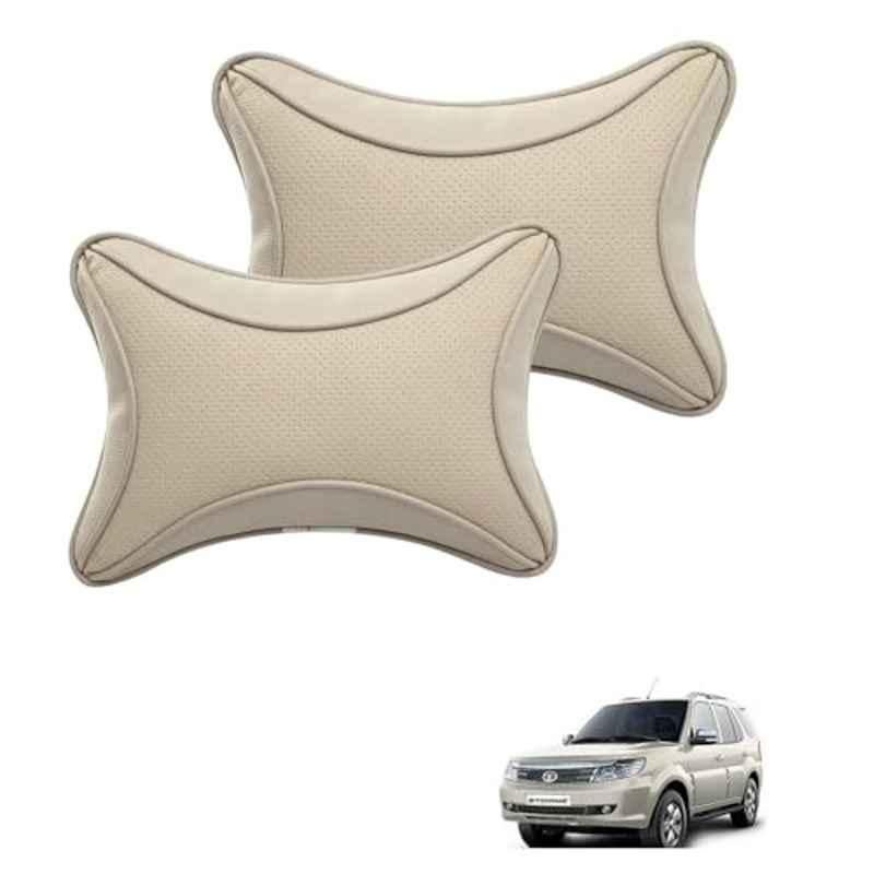 Kozdiko 2 Pcs Memory Foam & Polyester Beige Dots Car Neck Rest Pillow Set for Tata Safari Storme, XNVJVHGJFH222
