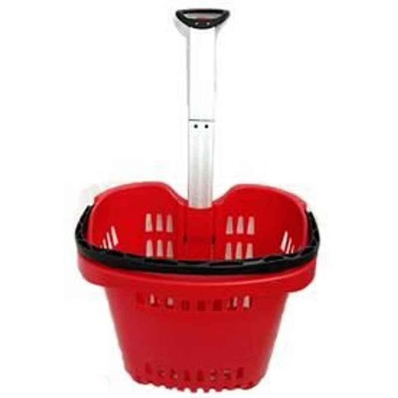 Bigapple 56L Plastic Red Shopping Basket with 2 Wheels, BA-BASKET-56L-AL