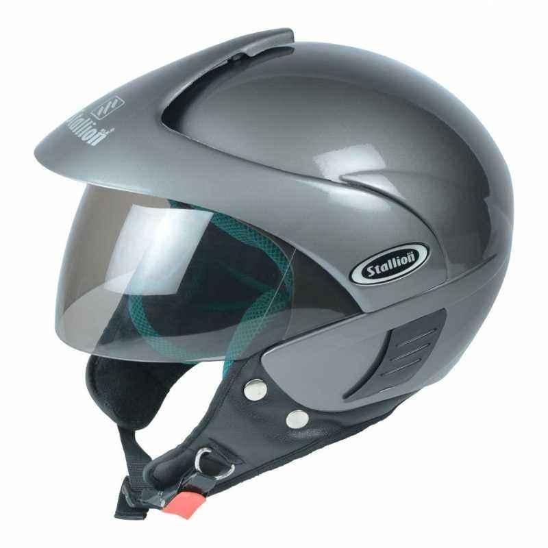 Stallion BLK Triomax Open Face Grey Motorbike Helmet, Size: M