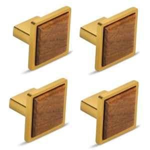 Plantex Wood & Zinc Gold & Brown Square Pull Drawer Knobs for Cabinet, APS-1401 (Pack of 4)