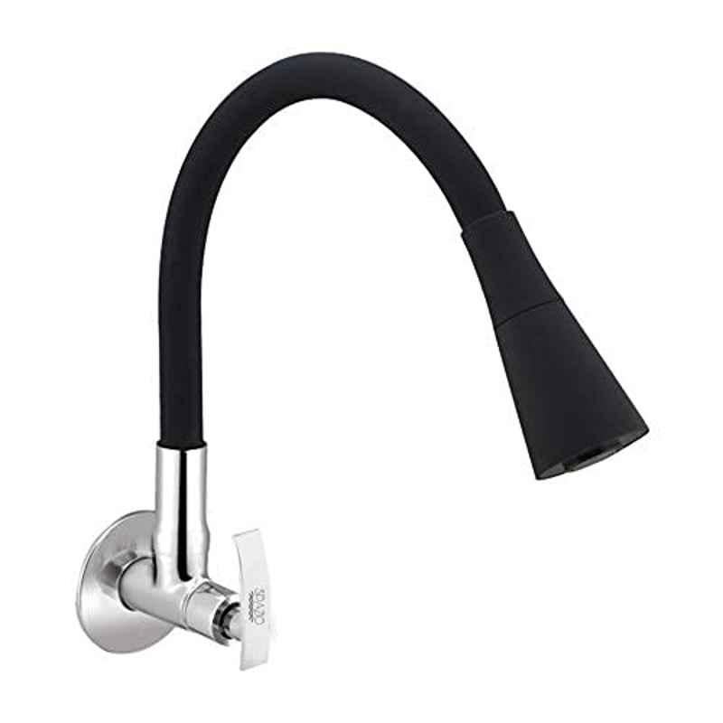 Spazio Pulse Flexo Smartbuy Flexible Black Sink Faucet with Wall Flange & 360 deg Moveable Spout
