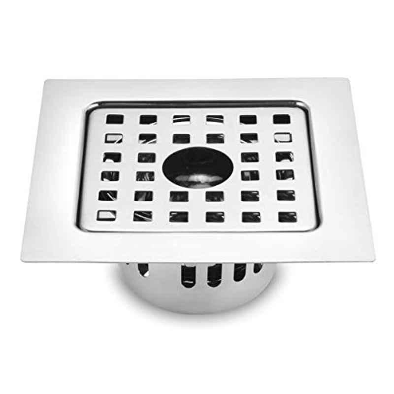 Ruhe 6x6 inch 304 Grade Stainless Steel Fire Flat Cut Cockroach Drain Square with Trap, 16-0307-04