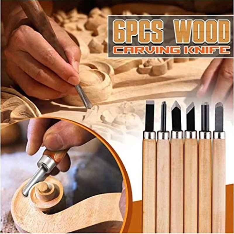 Chengz 6Pcs Set Wood Carving Chisels Tool Knife Woodcut Woodworking Craft Kit-Multicolor