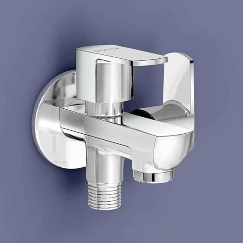 Plantex Two Way Tap for Washing Machine/Quarter Turn 2-in-1 Bib Cock/Wash Basin tap with Teflon Tape & Wall Flange/2 Way Bathroom Tap with Brass Spindle (Saga-Chrome)
