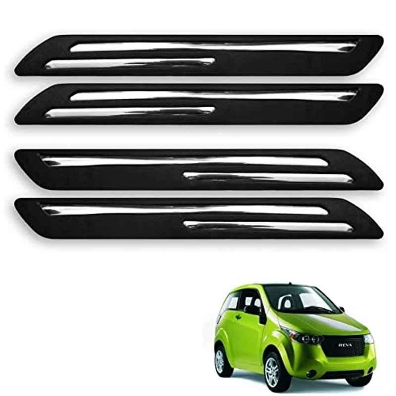 Kozdiko 4 Pcs Rubber Black Double Chrome Strips Car Bumper Protector Guard Set for Mahindra Reva