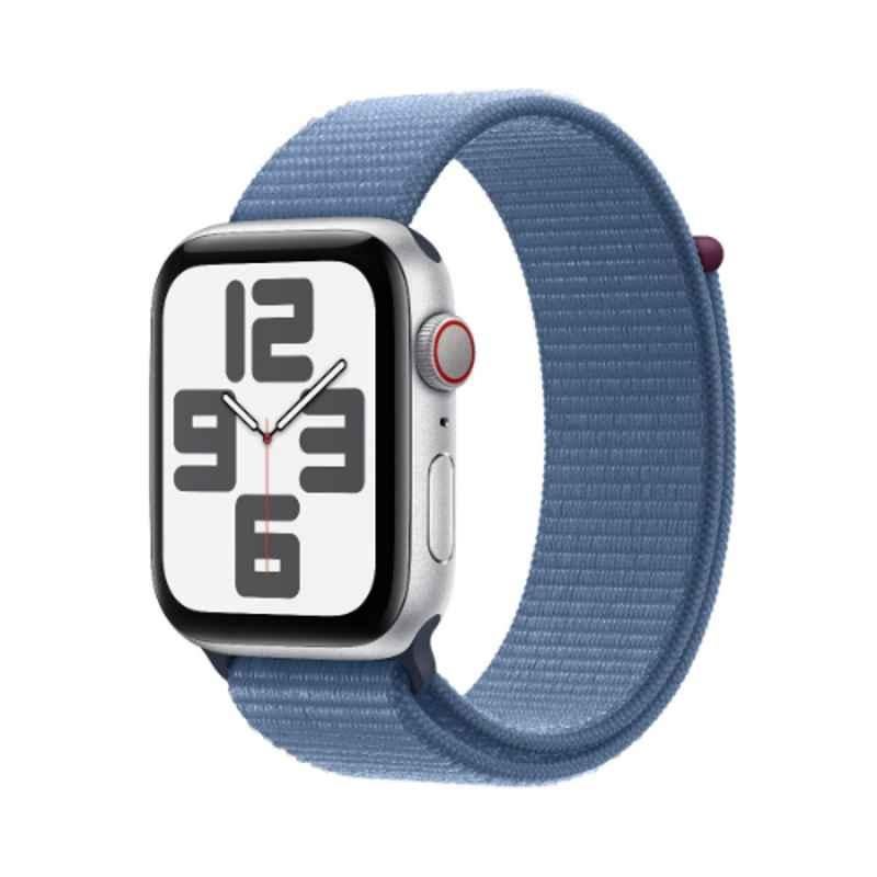 Apple SE 44mm Silver Aluminium Case GPS & Cellular Smart Watch with Winter Blue Sport Loop, MRHM3QA/A