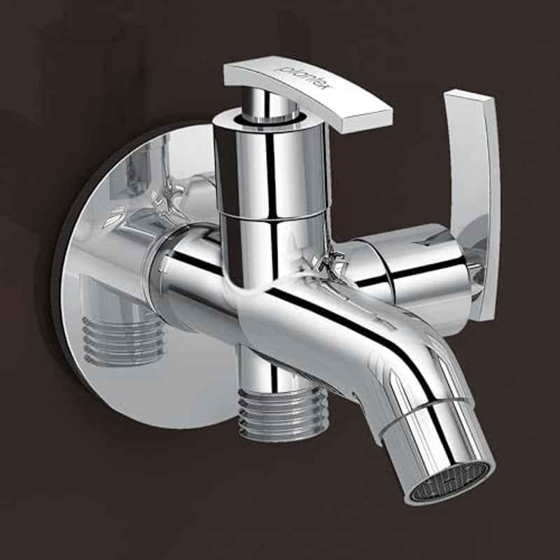 Plantex Colf Brass Silver Chrome Finish 2 in 1 Two Way Bib Cock Tap Bathroom, COL-1007
