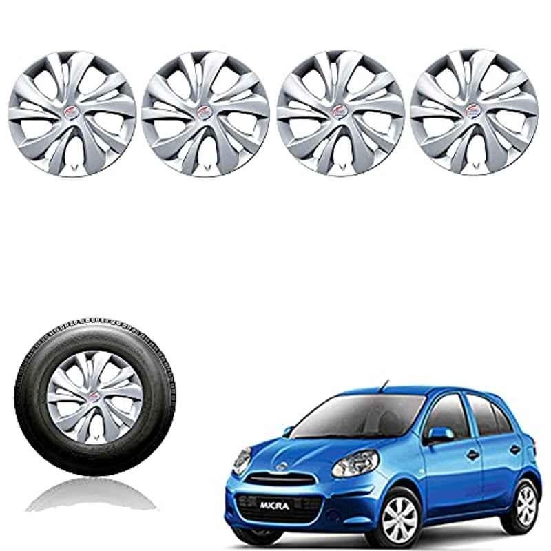 Auto Pearl 4 Pcs 14 inch ABS Silver Car Wheel Cover Set for Nissan Micra XE Model