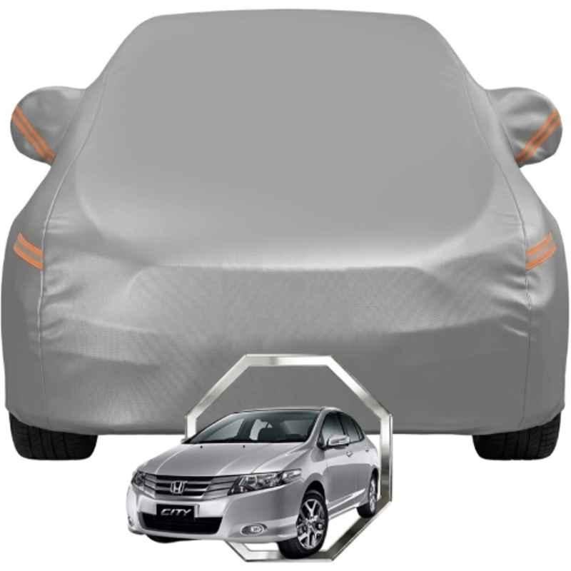Allextreme Polyester Grey with Highlighter Car Cover with Mirror Pocket & Triple Stitched Bottom Elastic for Honda City i-VTEC All Model & Years, HON-CITY-IVTEC-GRY