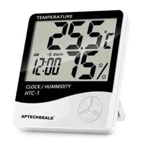 Aptechdeals HTC-1 Black & White Digital Hygrometer Thermometer Humidity Meter with Clock LCD Display, AP-IS11A056