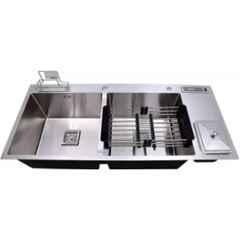 Prestige 45x20x10 inch Stainless Steel Satin Silver Double Bowl Kitchen Sink with Dustbin & Tap Hole