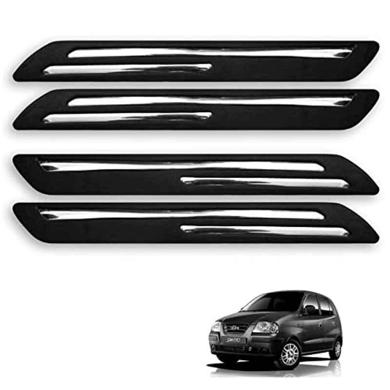 Kozdiko 4 Pcs Rubber Black Double Chrome Strips Car Bumper Protector Guard Set for Hyundai Santro Xing