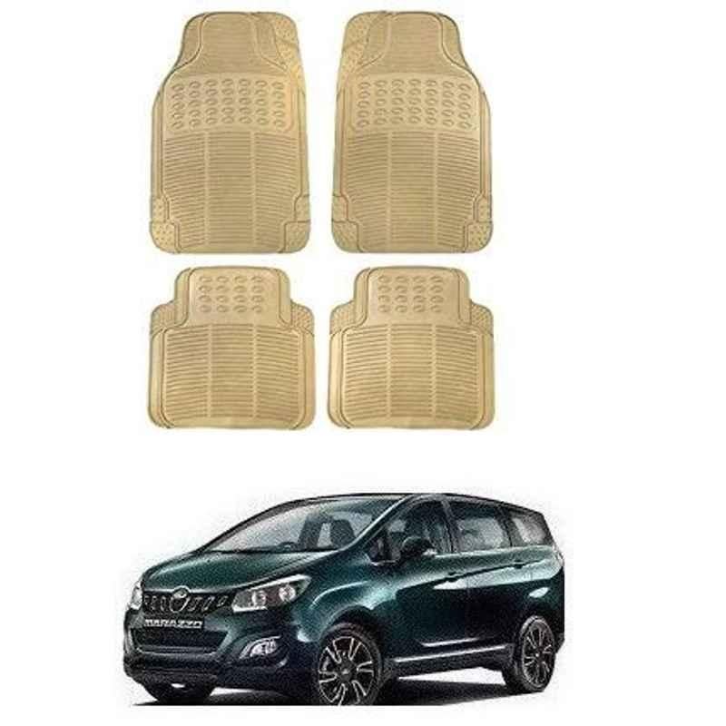 Kozdiko 4 Pcs Rubber Beige Car Simple Foot Mat Set for Mahindra Marazzo