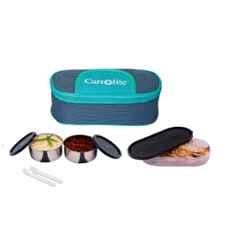 Carrolite 650ml Blue & Black Stainless Steel Lunchbox, Black_011 (Pack of 3)