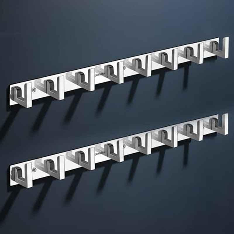 Plantex 8 Leg Aluminium Silver Chrome Finish L-Shape Wall Mounted Hook Rail (Pack of 3)