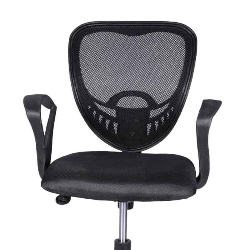 High Living Chrome Net & Cloth Medium Back Black Office Chair
