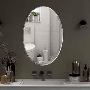 Plantex 18x12 inch White Unframed Unframed Oval Mirror for Wall/Mirror with Beveled Smooth Edges/Mirror for Bathroom/Dressing Room/Living Room/Bedroom/Entryway