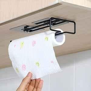 Plantex Multi-Functional Self Adhesive Toilet Paper Roll Holder/Toilet Roll Holder for Bathroom Accessories (Pack of 2) Black-Wall Mount