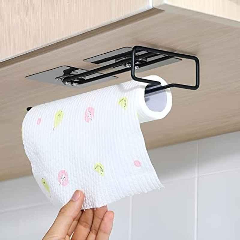 Plantex Multi-Functional Self Adhesive Toilet Paper Roll Holder/Toilet Roll Holder for Bathroom Accessories (Pack of 2) Black-Wall Mount