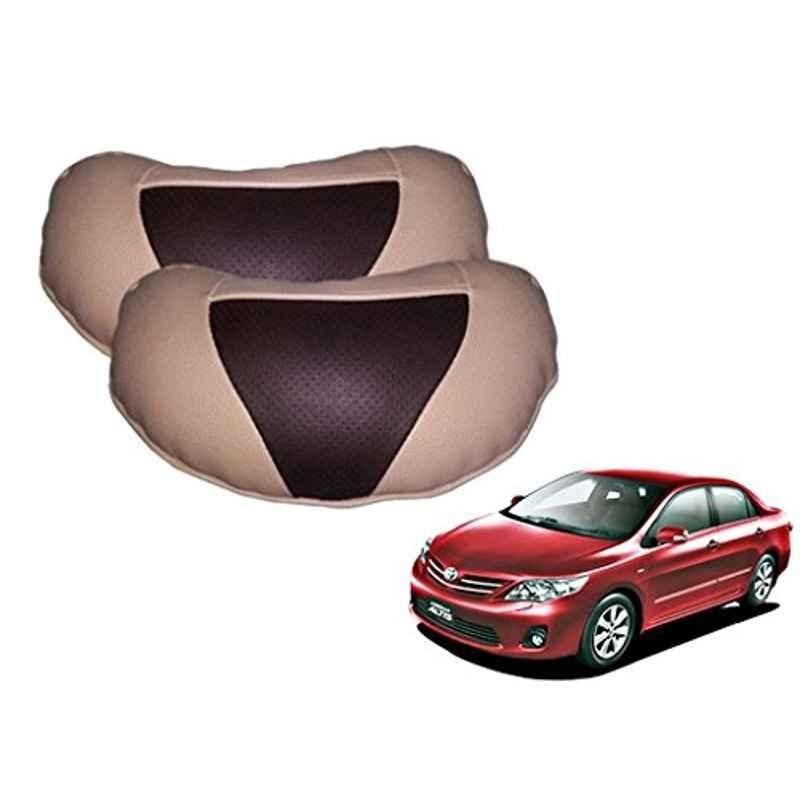 Kozdiko 2 Pcs Brown & Beige Neck Rest Set for Toyota Corolla Altis, koz_21933