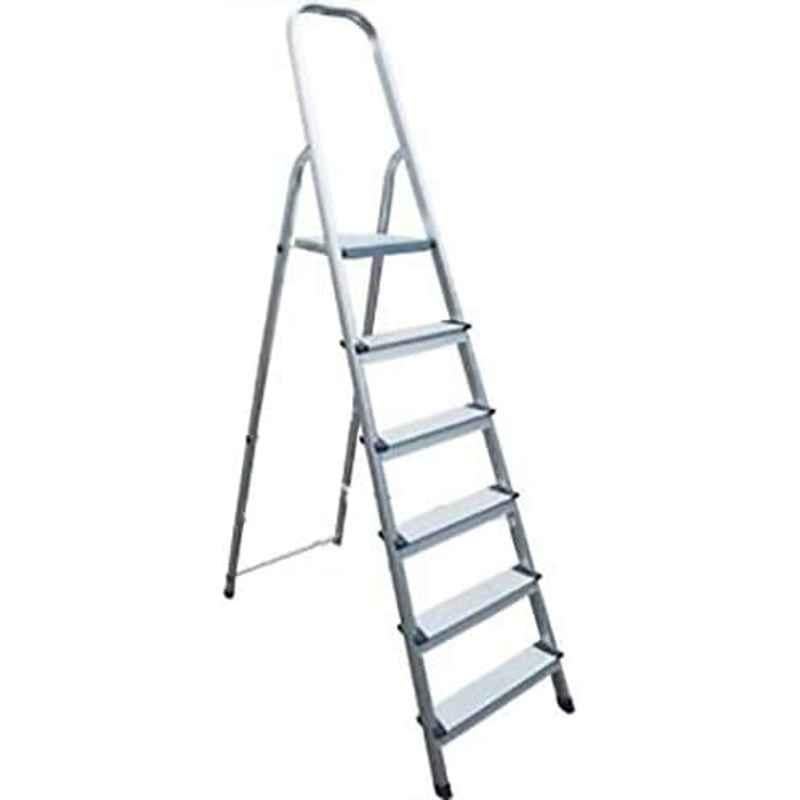 Robustline Heavy Duty Steel Ladder, ULa Stable Folding Ladder. (6 Step, Silver)