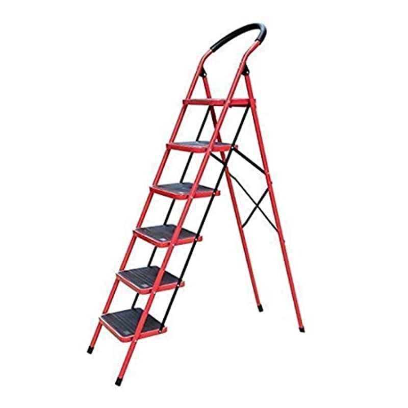 Showay 150kg Alloy Steel Red Folding Domestic 6 Step Ladder