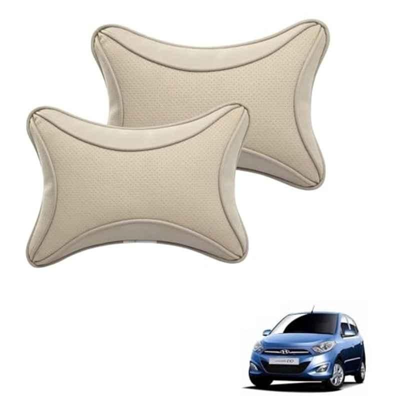 Kozdiko 2 Pcs Memory Foam & Polyester Beige Dots Car Neck Rest Pillow Set for Hyundai i10, XNVJVHGJFH295