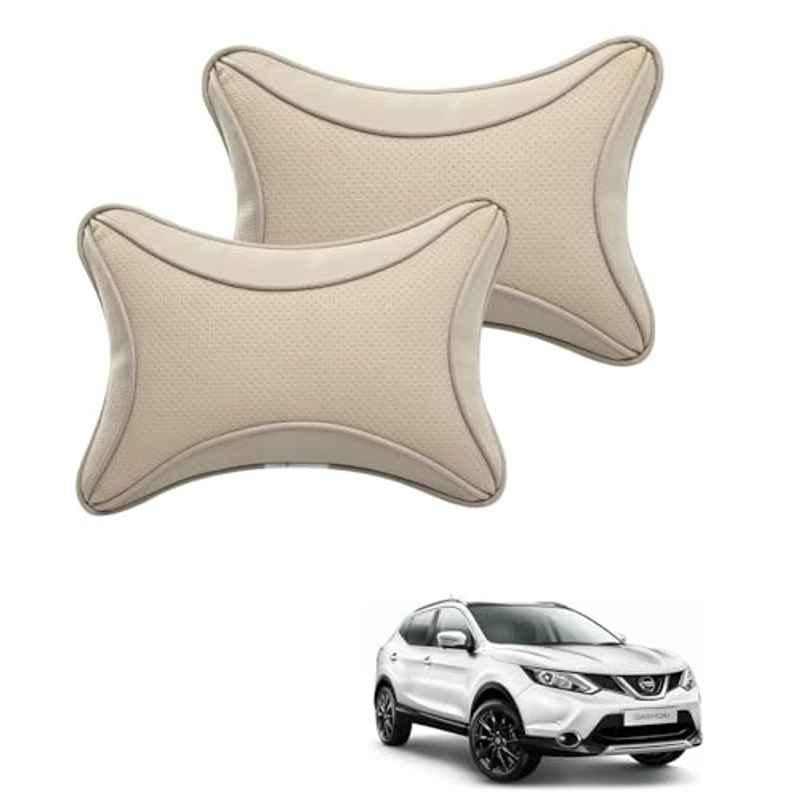 Kozdiko 2 Pcs Memory Foam & Polyester Beige Dots Car Neck Rest Pillow Set for Nissan Qashqai, XNVJVHGJFH210